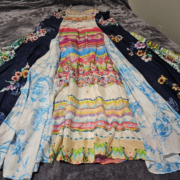 Johnny Was Silk Boho Maxi Dress Buttondown Sleeveless Multi Print Rare Medium - Picture 16 of 17